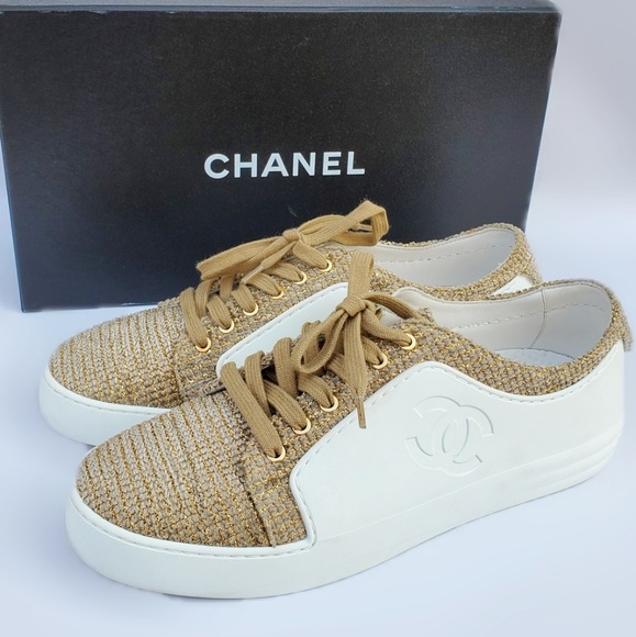CHANEL Shoes - CHANEL PREOWNED 17A TWEED/CALFSKIN SNEAKERS